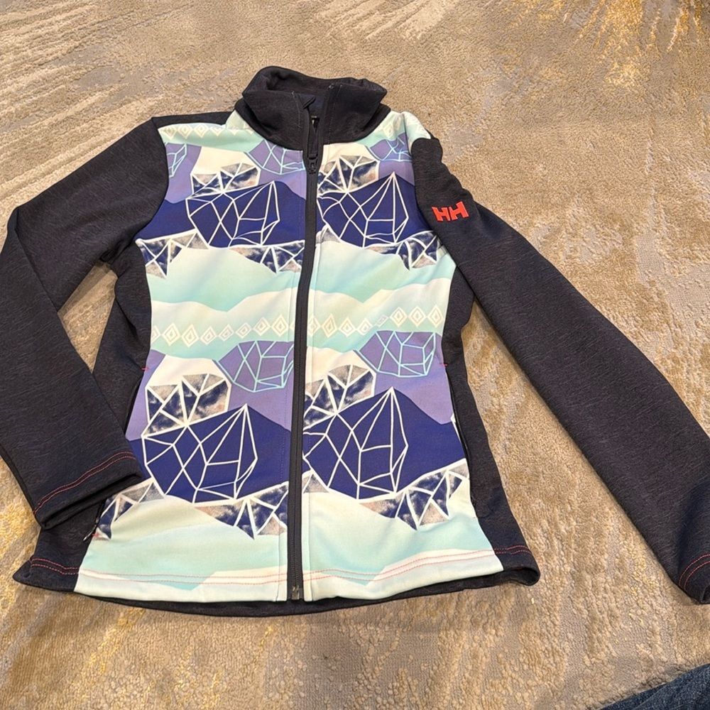 Helly Hansen Women's Full-Zip Grey Multicolor Jacket Collared Designer | SZ: M